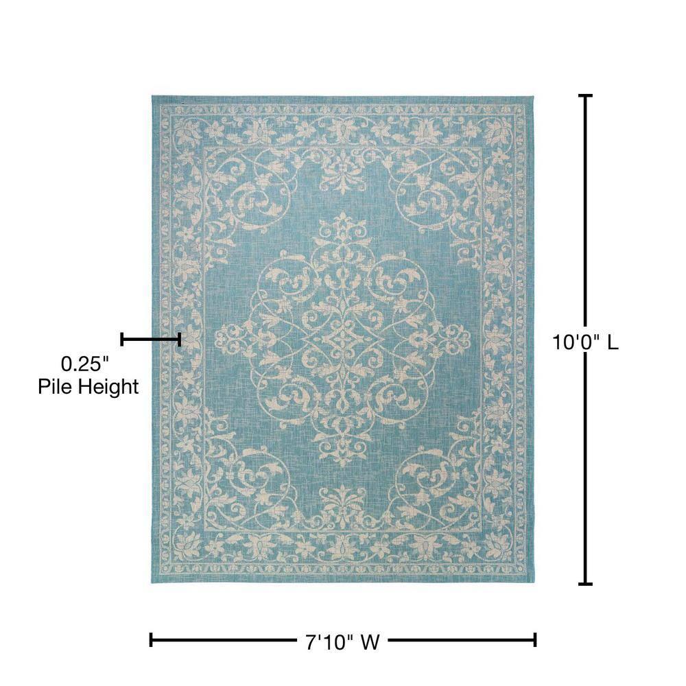 Gertmenian Paseo Ryoan Oasis Blue Traditional Floral Medallion Flatweave Indoor/Outdoor Area Rug