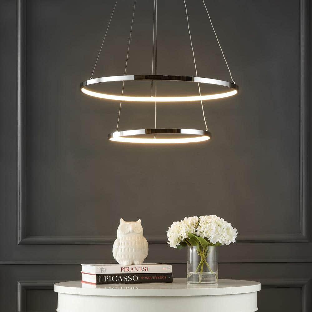 Brice 24″ 2-Light Modern Bohemian Iron Integrated LED Pendant, Chrome