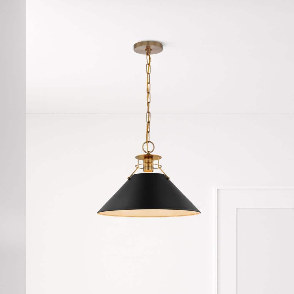 Nuvo Large Matte Black and Burnished Brass Pendant Light