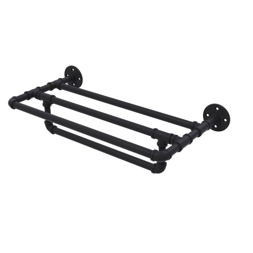 Allied Brass Pipeline 18'' Wall Mounted Towel Shelf with Towel Bar in Matte Black