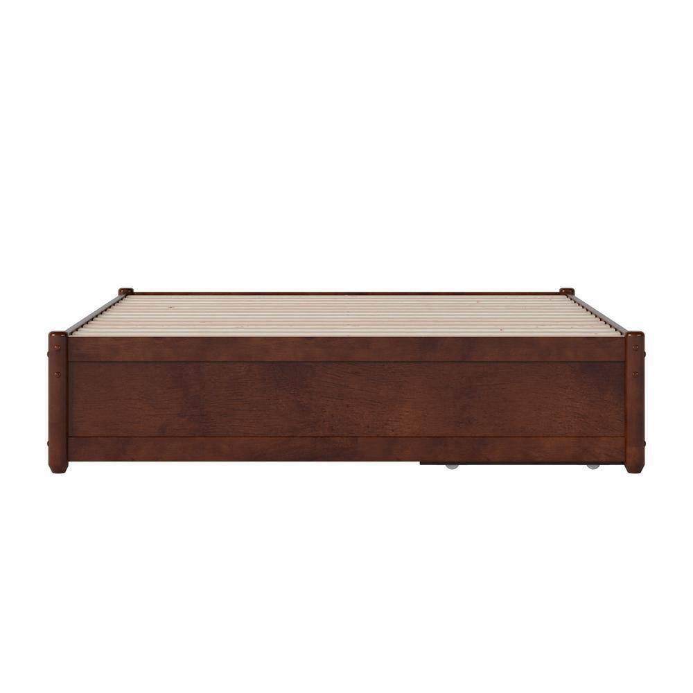 Barcelona Full Solid Wood Panel Platform Bed with Storage Drawers in Walnut
