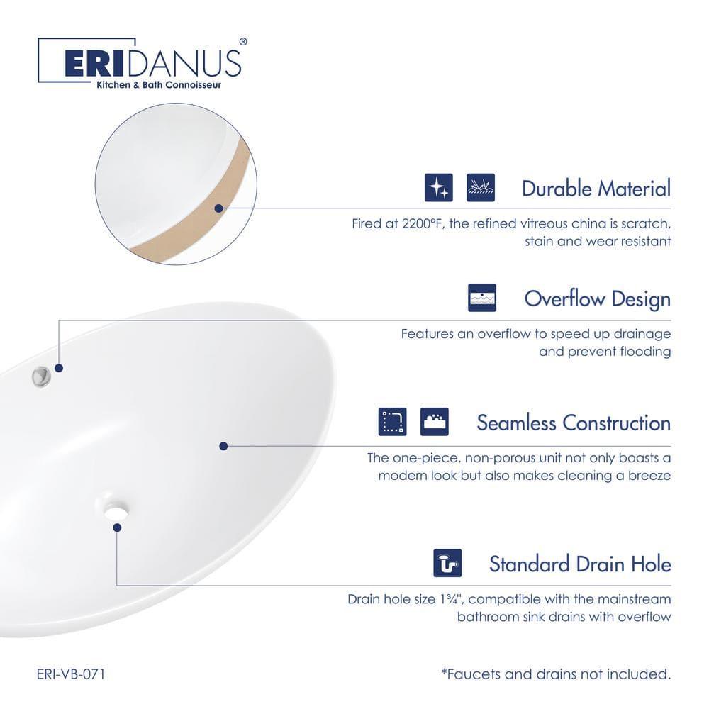 Eclisse 23" x 15" White Vitreous China Oval Bathroom Vessel Sink with Overflow