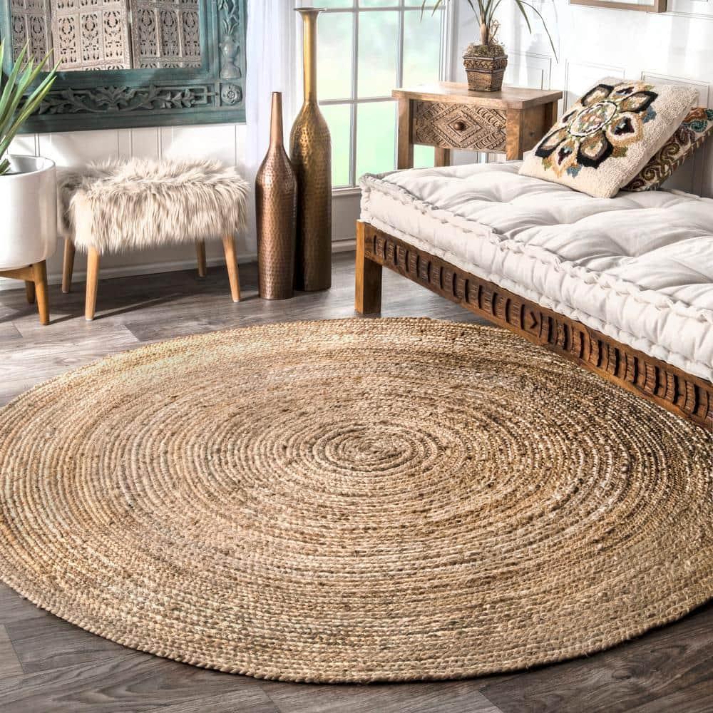 4'x6' Oval Hand Woven Rigo Jute Area Rug Natural - nuLOOM: Modern Braided Indoor Flat Pile Rug