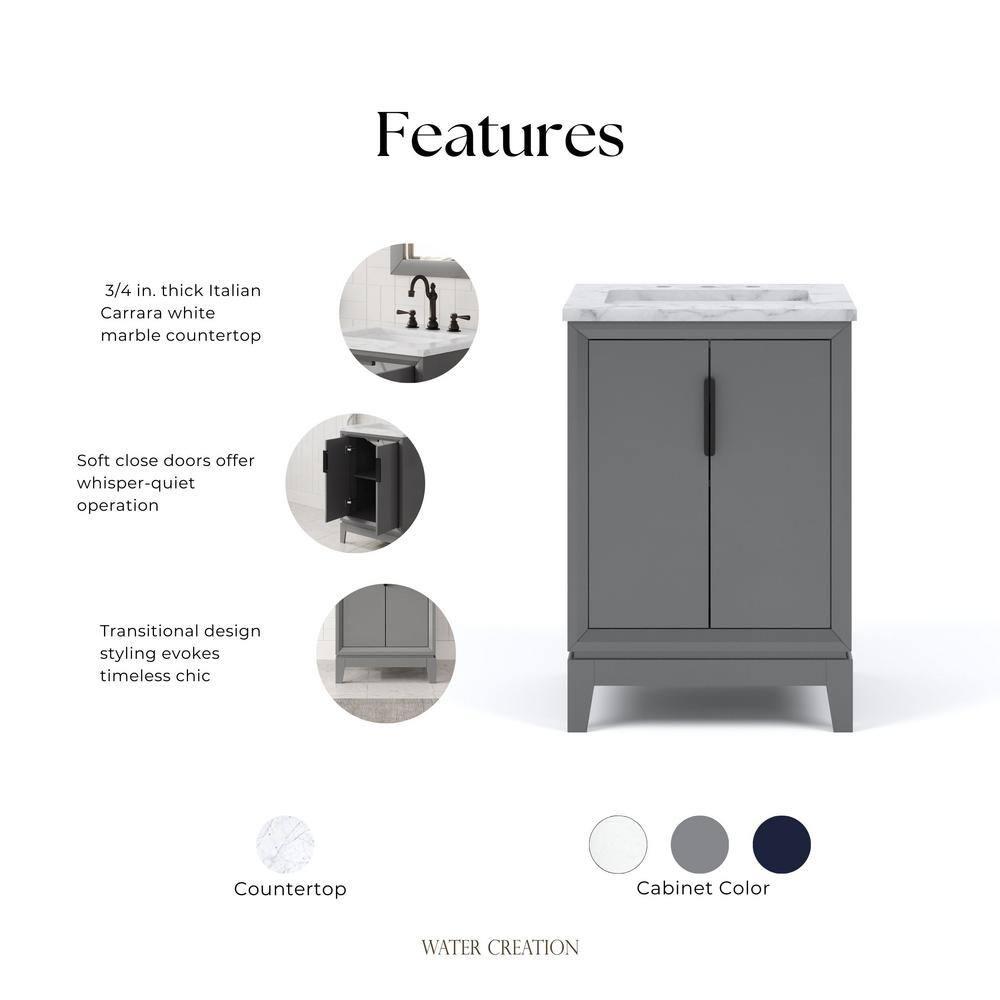 Elizabeth Collection 24 in. Bath Vanity in Monarch Blue With Vanity Top in Carrara White Marble - Vanity Only