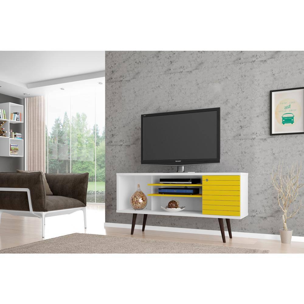 53.14" Liberty TV Stand for TVs up to 50" White/Yellow - Manhattan Comfort