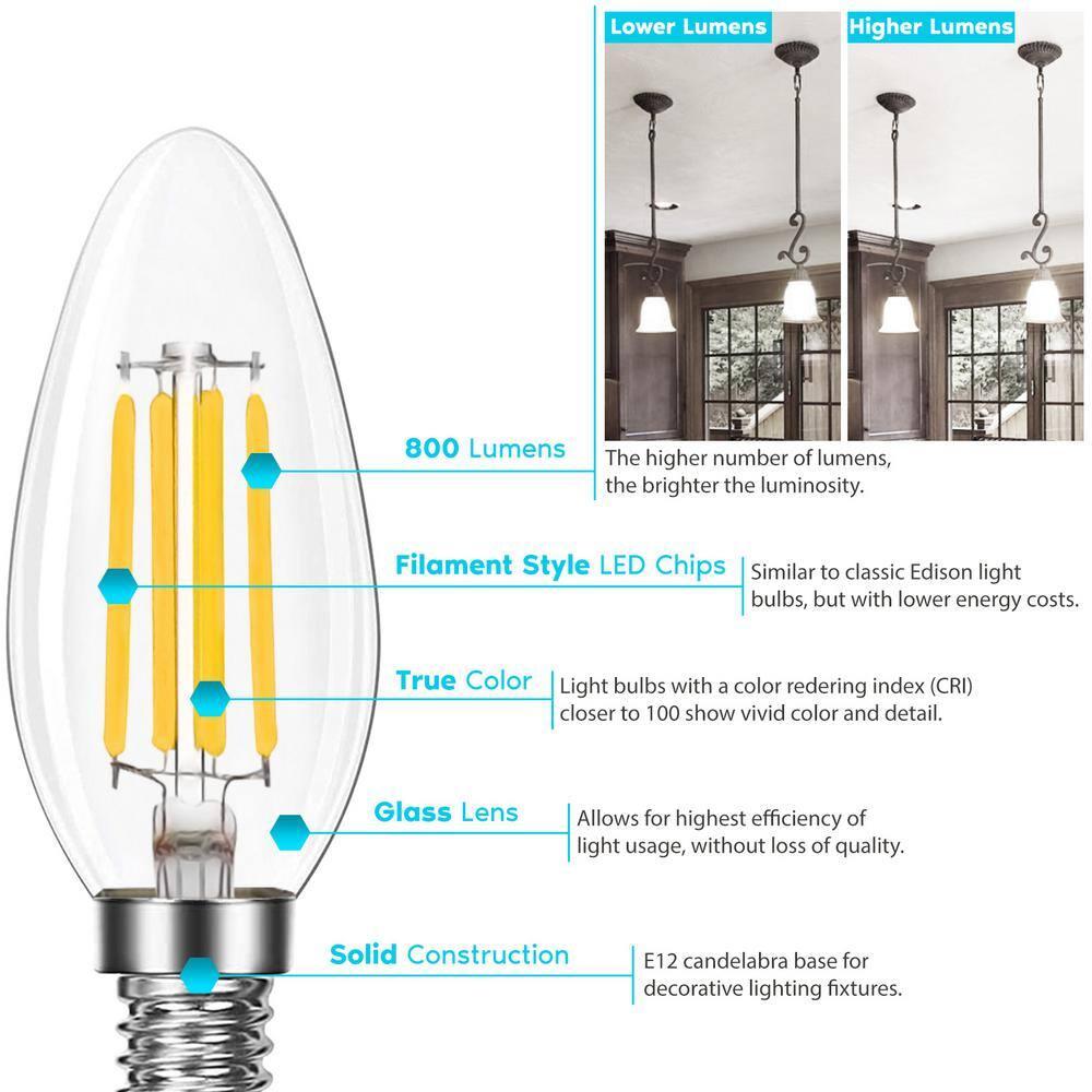 Luxrite 7W Candelabra LED Light Bulbs 100 Watt Equivalent 4000K Cool White 800 Lumens B11 Dimmable Damp Rated E12 6-Pack