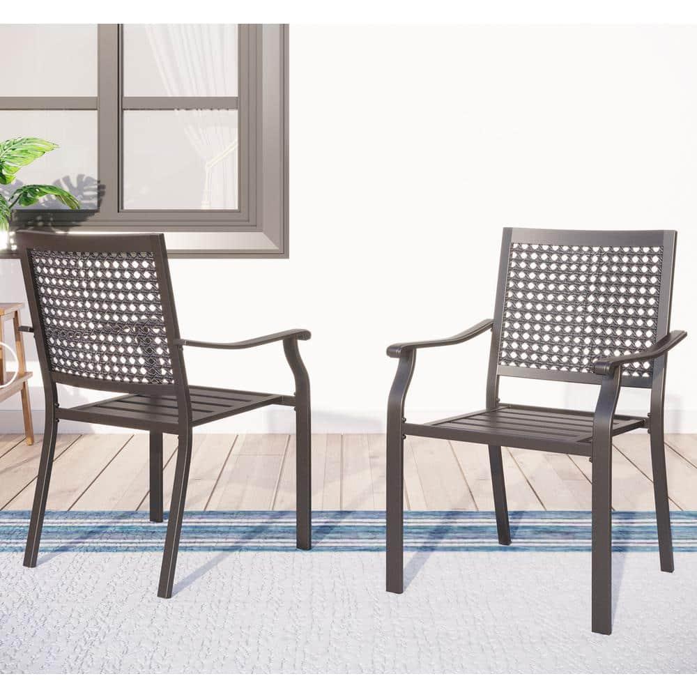 MAISON ARTS  Set of 2 Patio Dining Stackable Chair Black E-coating Metal with Upgraded Back Pattern