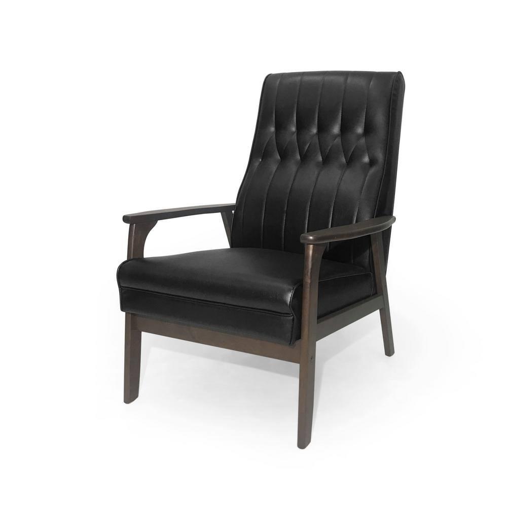 Noble House Lionel Faux Leather Accent Chair, Matte Black, Walnut