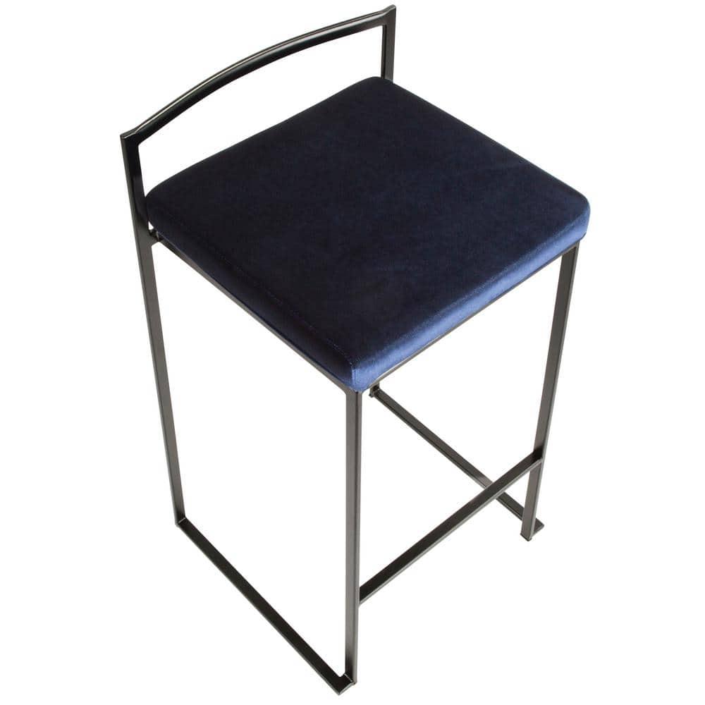 LumiSource Black, Blue Fuji Stacker Counter Stool - Set of 2