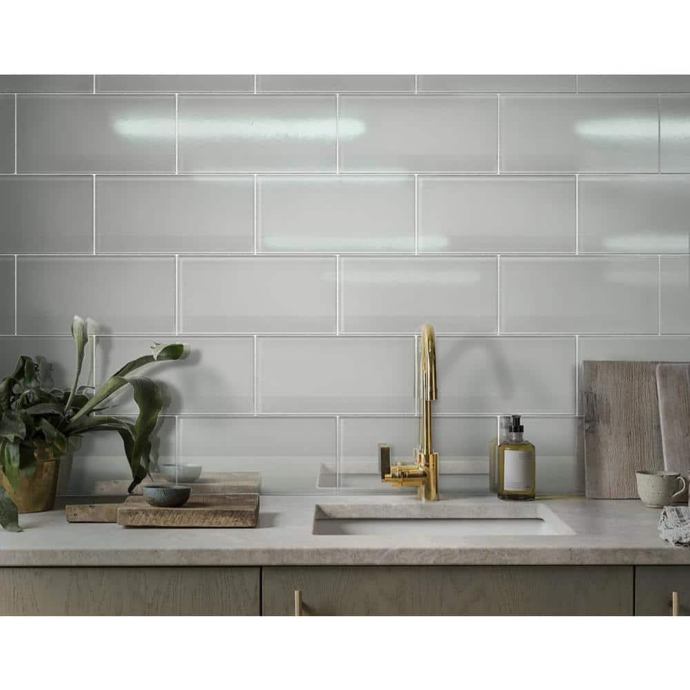 Apollo Tile   15 Pack 8-in x 16-in Abalone Gray Rectangular Subway Glossy Finished Glass Mosaic Wall Tile (13.33 sq ft/case)