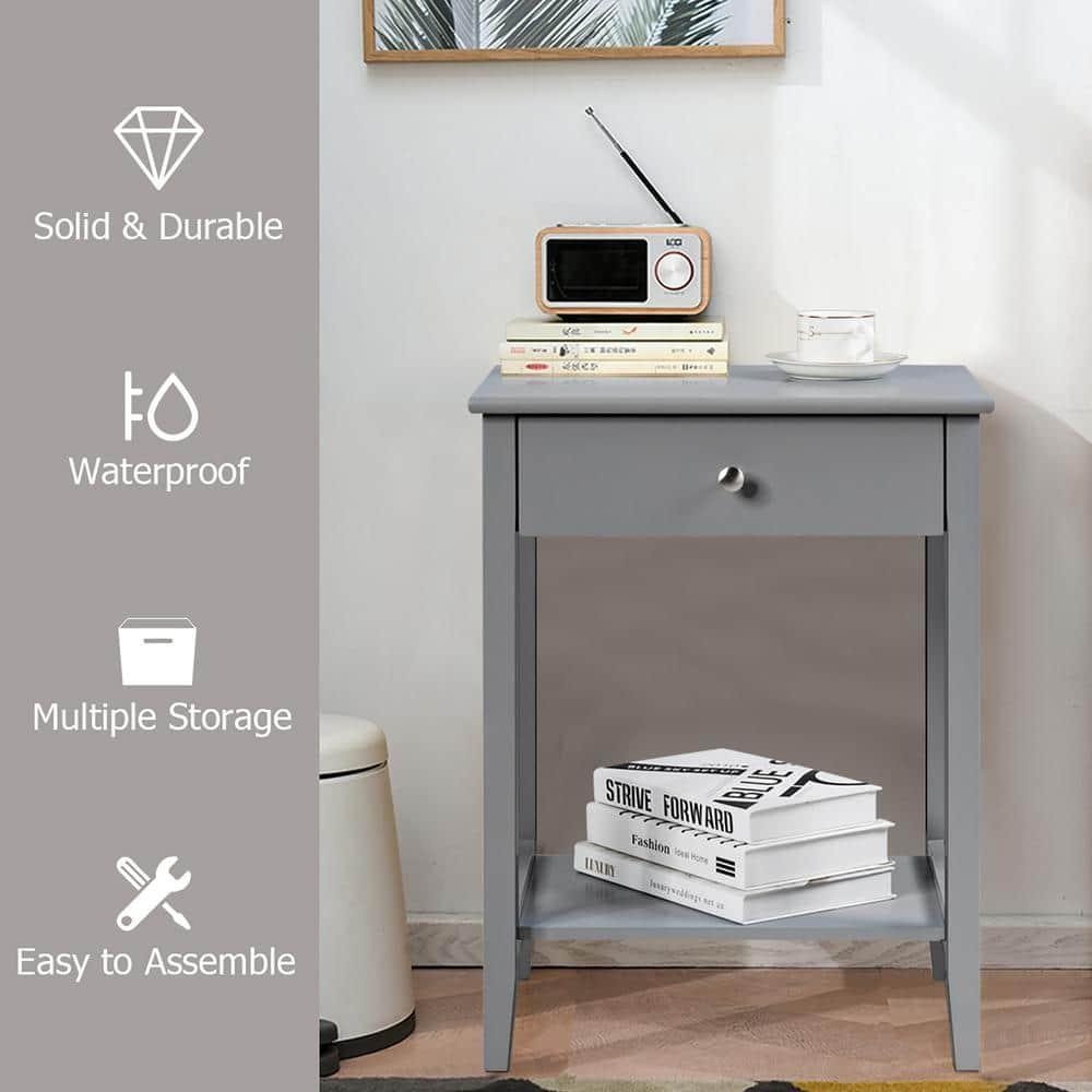 Costway Nightstand End Table Storage Display Bedroom Furniture Drawer Shelf Beside Grey