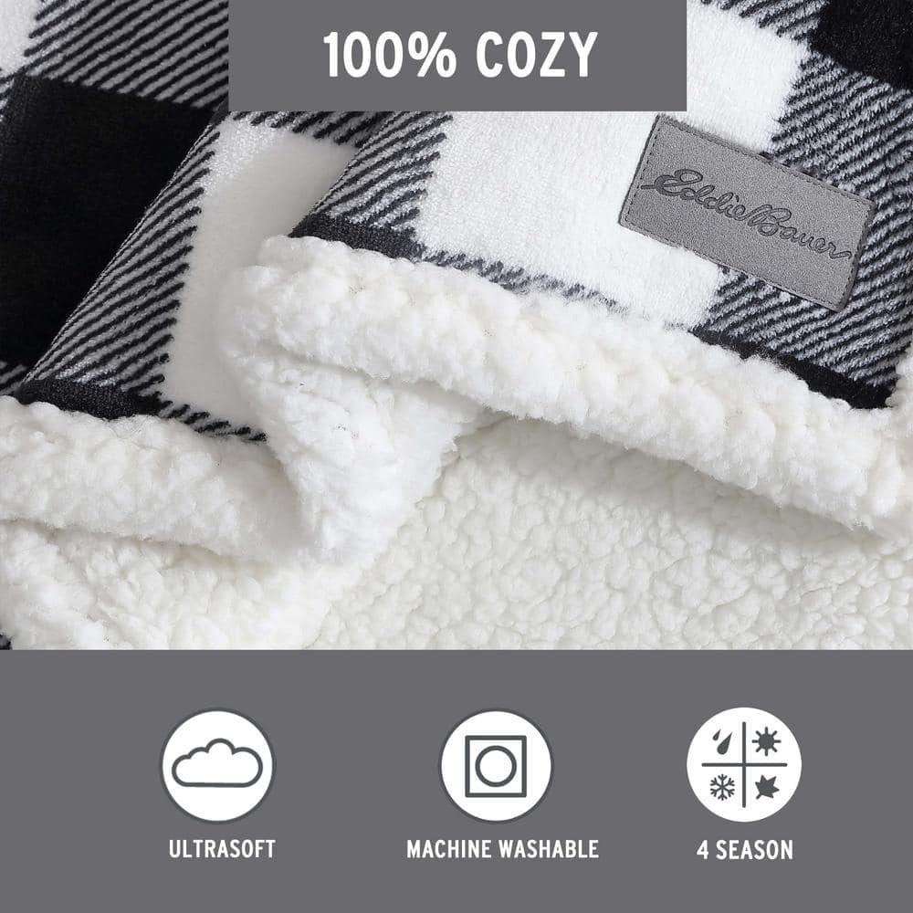50"x60" Cabin Plaid Reversible Throw Blanket Black/White - Eddie Bauer: Soft, Lightweight, Ideal for Travel