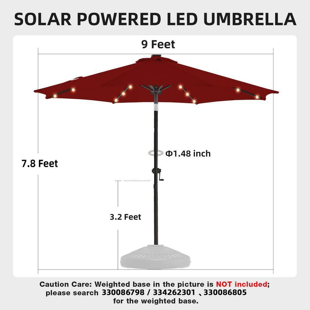 JEAREY Upgrade 9FT LED Lighted Patio Umbrella, Solar Outdoor Umbrella, Tilt Table Umbrella for Pool, Deck & Yard (Red)