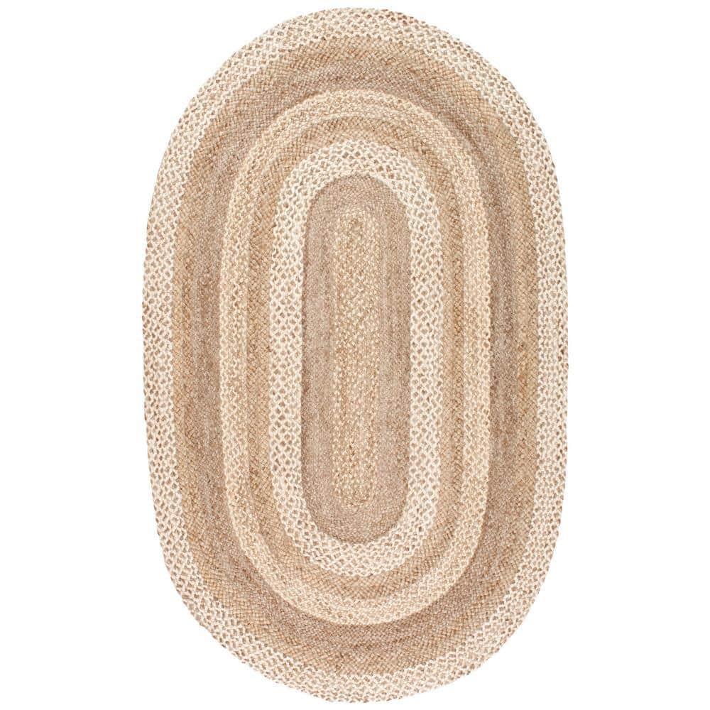 nuLOOM Charlene Braided Border Jute Area Rug, Oval 3' x 5', Natural