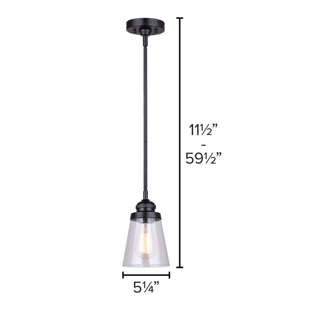 Canarm  1 Light Pendant, Black Finish Matte Black