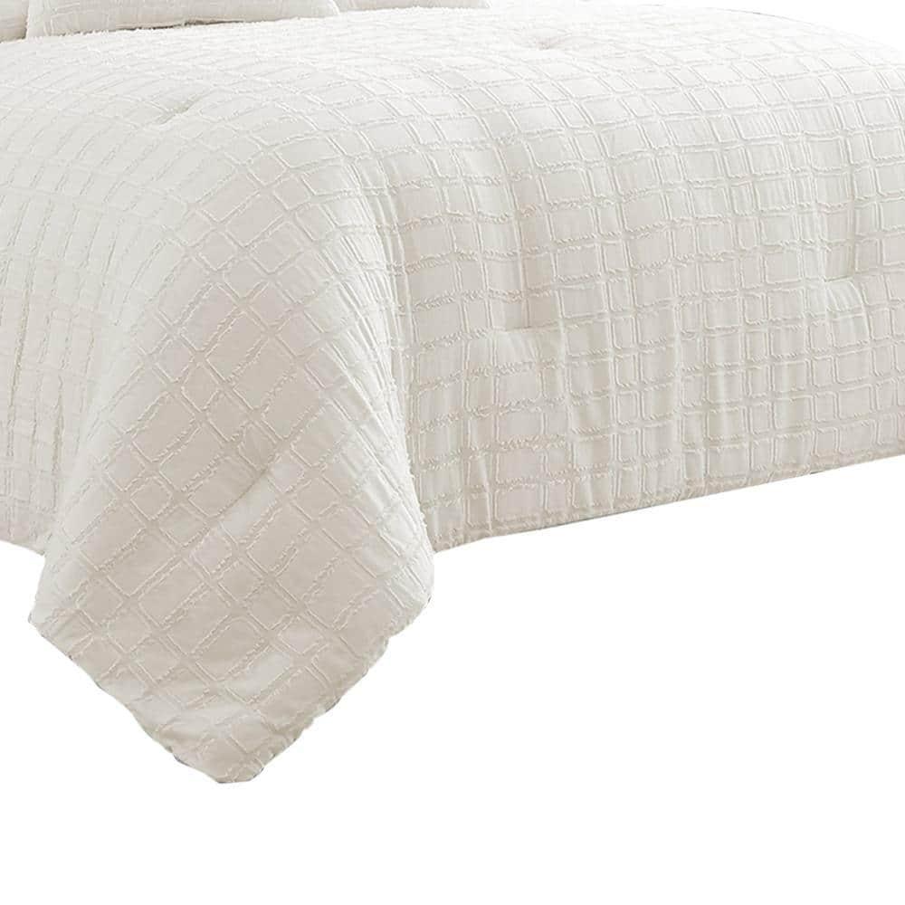 Benjara White Cotton Blend 6 Piece Comforter Set