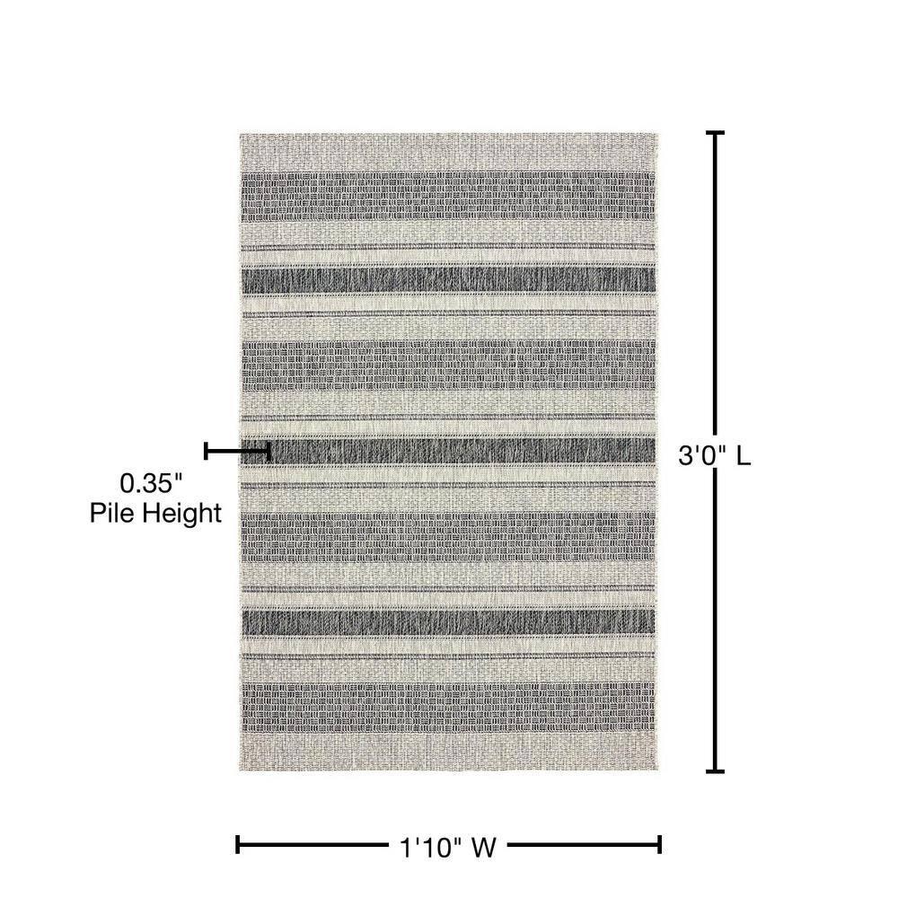 Grey and Black Stripe Synthetic Rectangular Rug