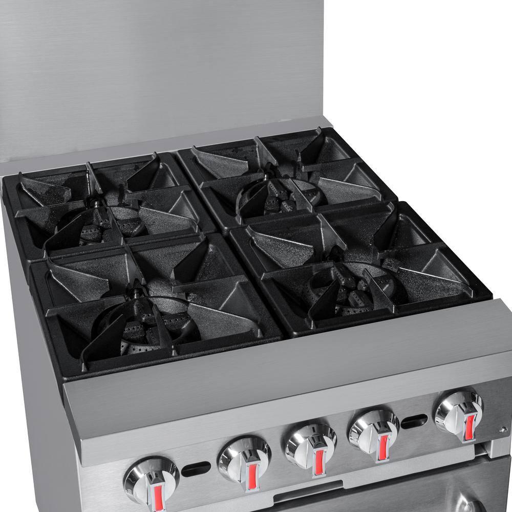 KoolMore 24 in. 4 Burner Commercial Natural Gas Range with Oven in Stainless-Steel (KM-CR24-NG)