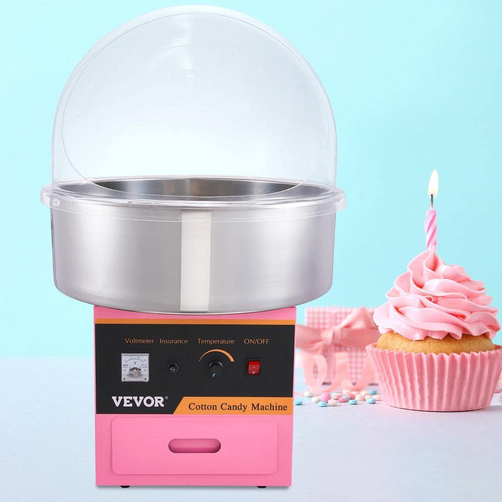 VEVOR Electric Cotton Candy Machine Cart, 1000W Commercial Floss Maker w/Stainless Steel Bowl, Sugar Scoop and Drawer, Perfect for Home, Carnival, Kids Birthday, Family Party, Pink