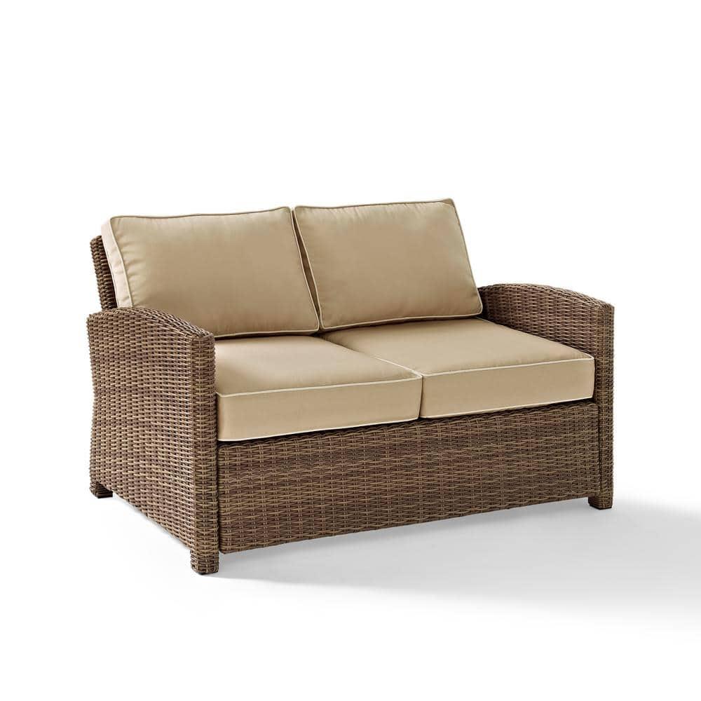 Crosley Bradenton Outdoor Wicker Loveseat with Sand Cushions: Steel Frame, UV-Resistant