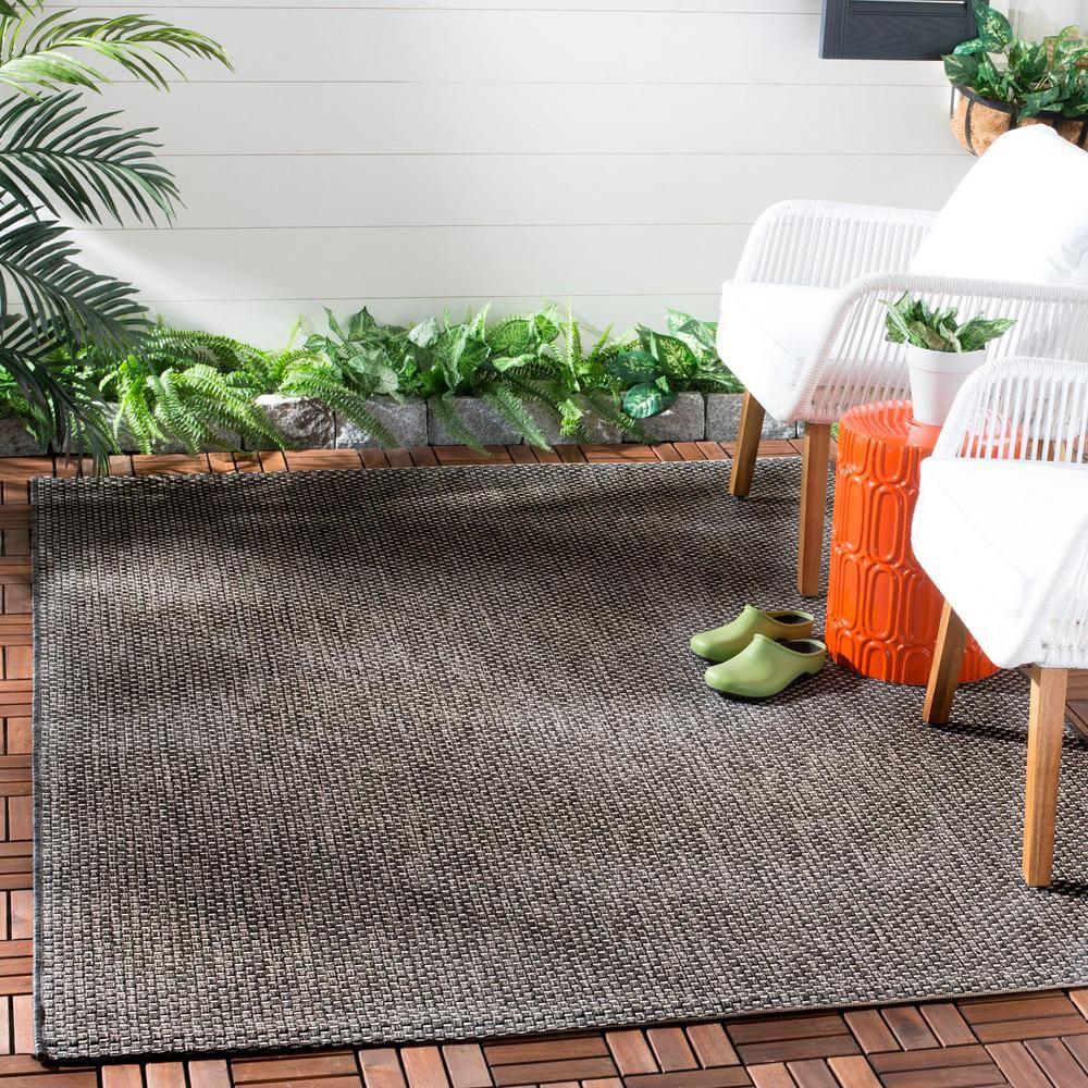 Courtyard CY8521 Power Loomed Indoor/Outdoor Area Rug - Black/Beige - 5'3"x5'3" - Safavieh.