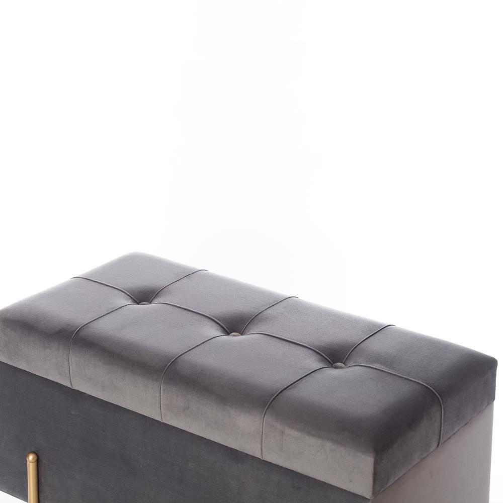 Fabulaxe Large Rectangle Velvet Storage Ottoman with Golden Legs | Sitting Bench for Living Room Home Decor with Cylindrical Golden Support (Gray)