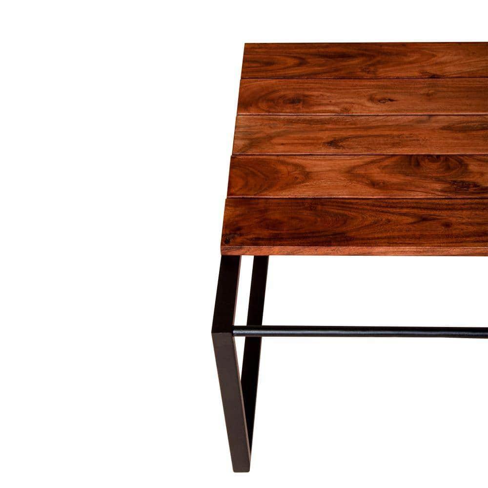 The Urban Port 41.7 Inch Rectangular Coffee Table with Plank Style Top, Metal Frame, Brown and Black