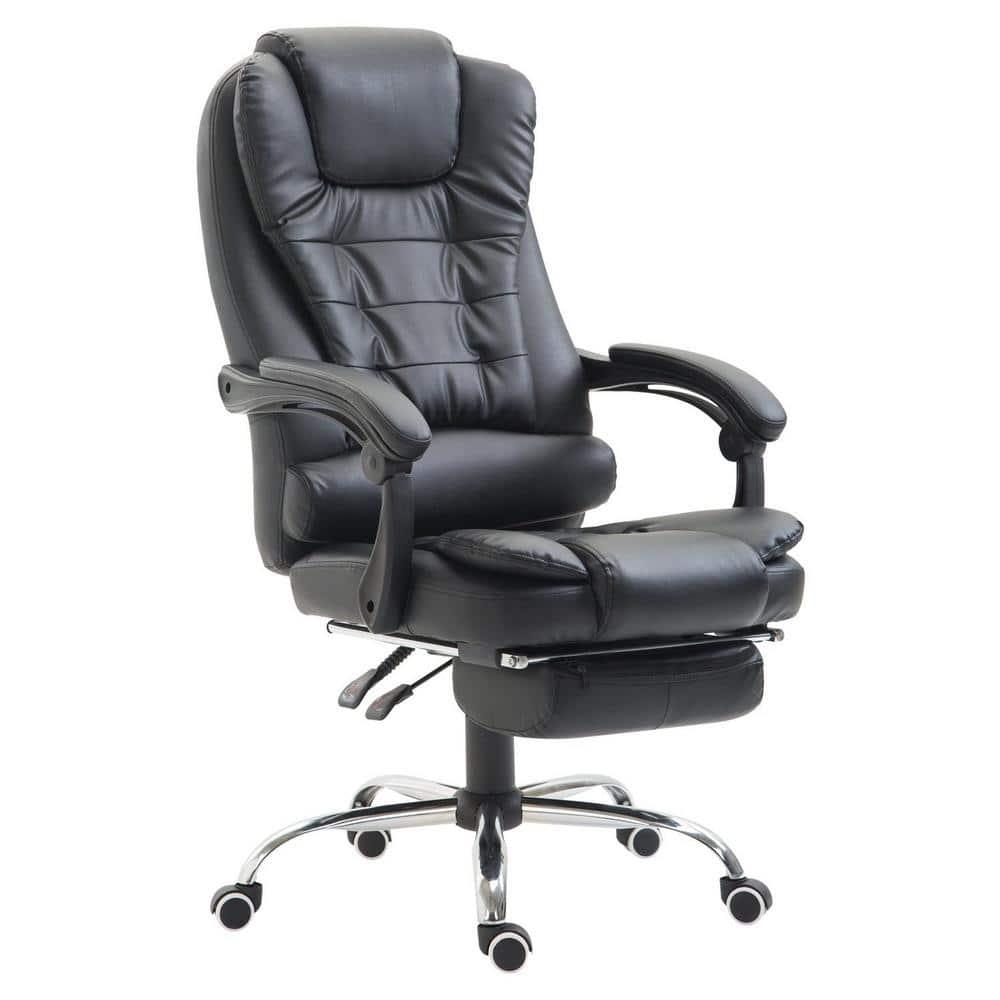 HOMCOM Executive Office Chair with Footrest and Lumbar Support, PU Leather Office Desk Chair, Ergonomic, Reclining and Swivel Chair, Black