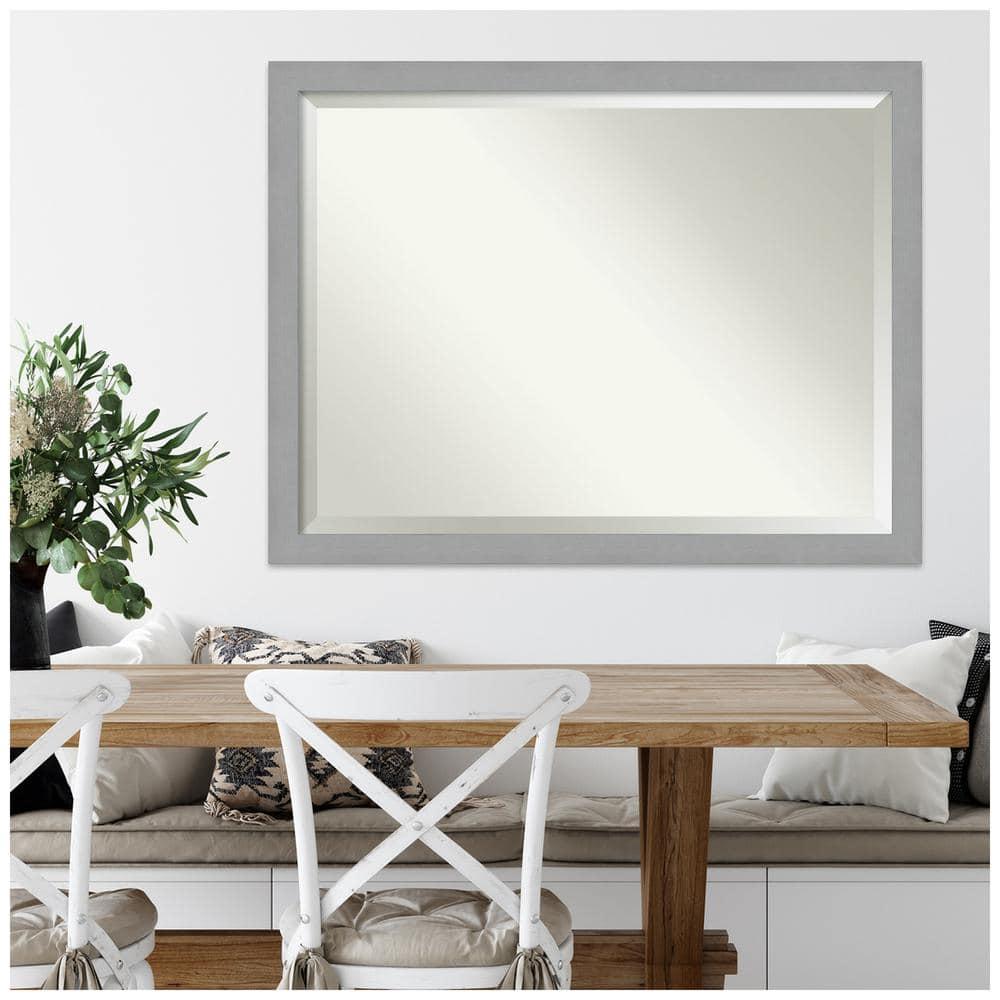 44" x 34" Brushed Nickel Framed Wall Mirror Silver - Amanti Art: Modern Rectangle, No Assembly Required