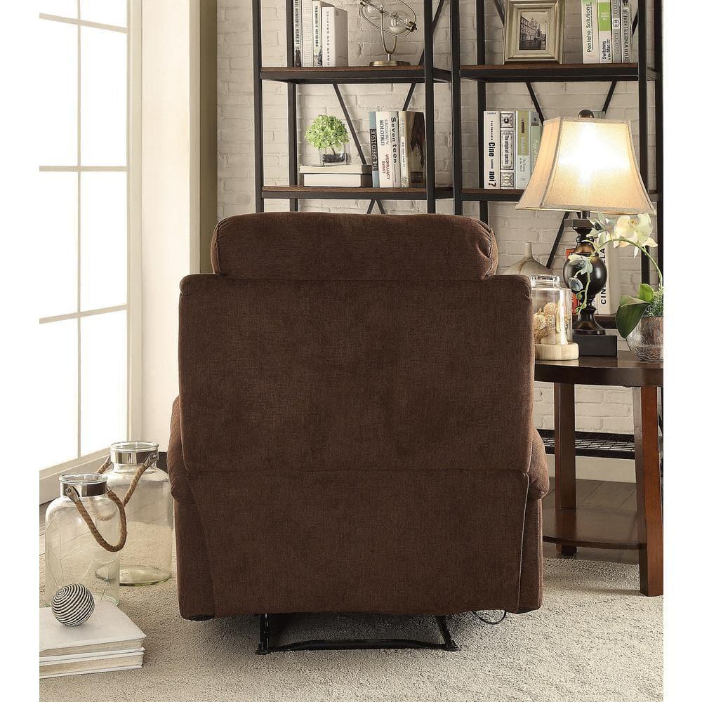 Rosia Linen Recliner Chocolate - Acme Furniture: Microfiber, Cup Holders, Wood Frame