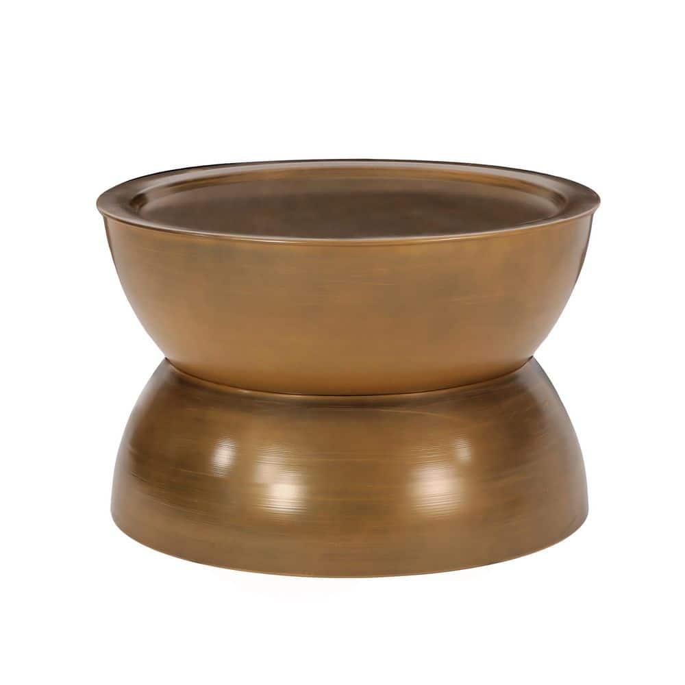 Noble House Manville Metal Hourglass Coffee Table, Brushed Antique Gold