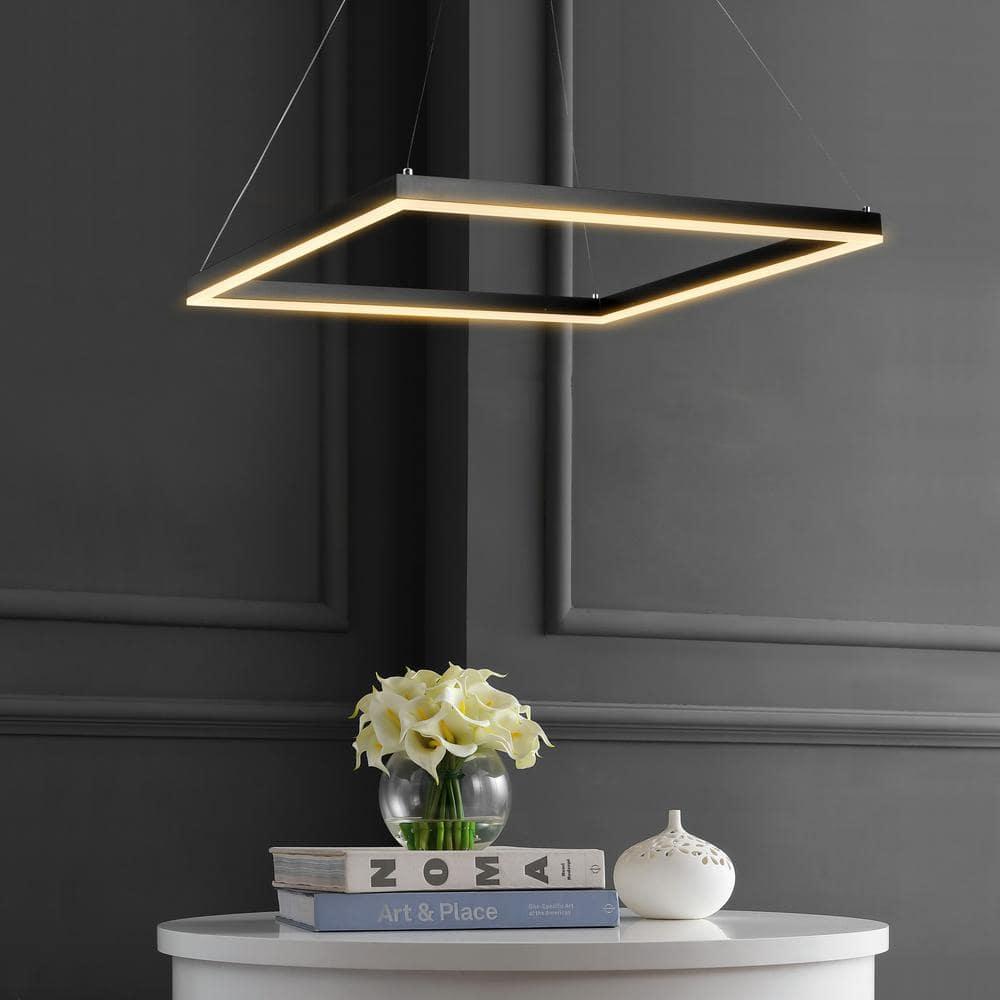 Nero 23.63" Square Contemporary Modern Metal Integrated LED Pendant Light, Black