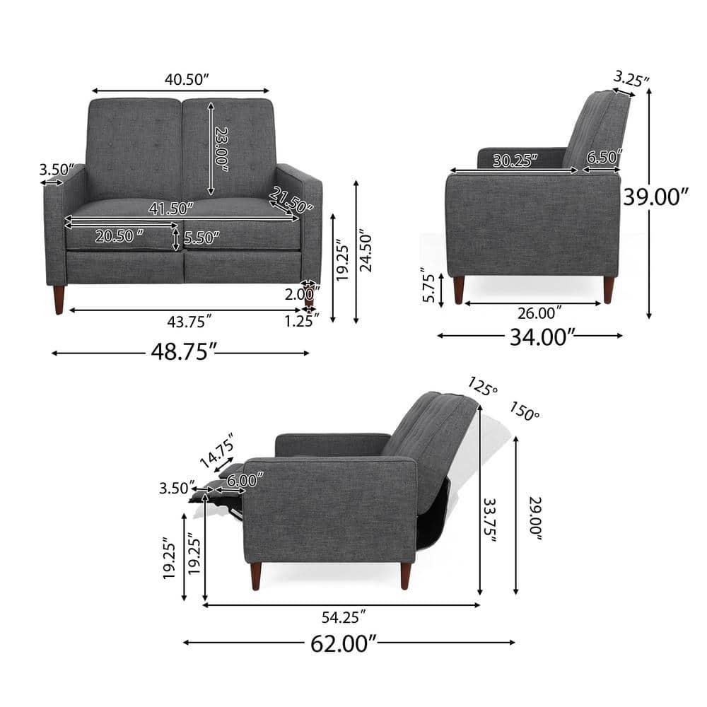 Noble House Craigue Fabric Tufted Loveseat Pushback Recliner, Gray