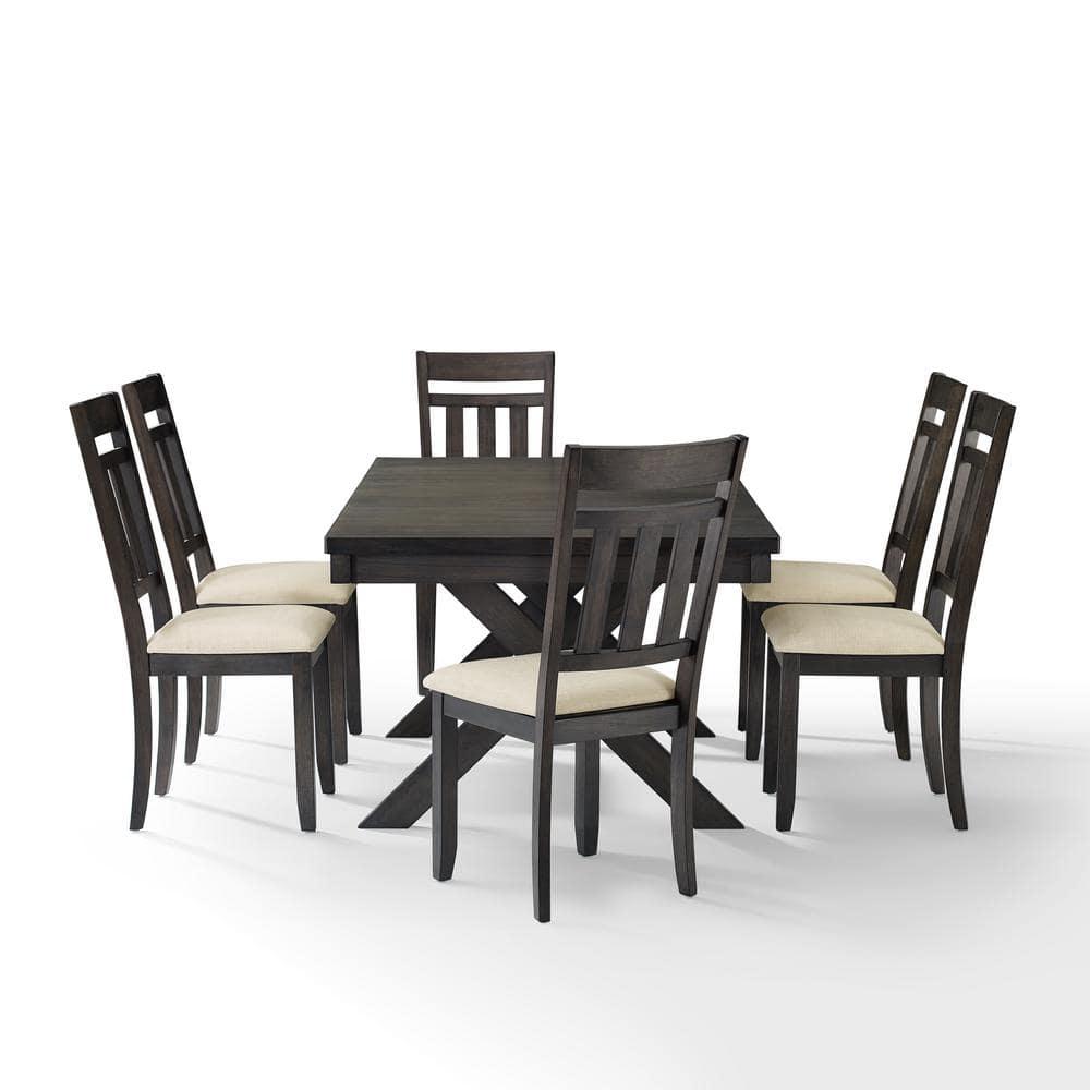 Crosley Furniture Hayden Wood 7 Piece Butterfly Leaf Trestle Dining Set in Slate