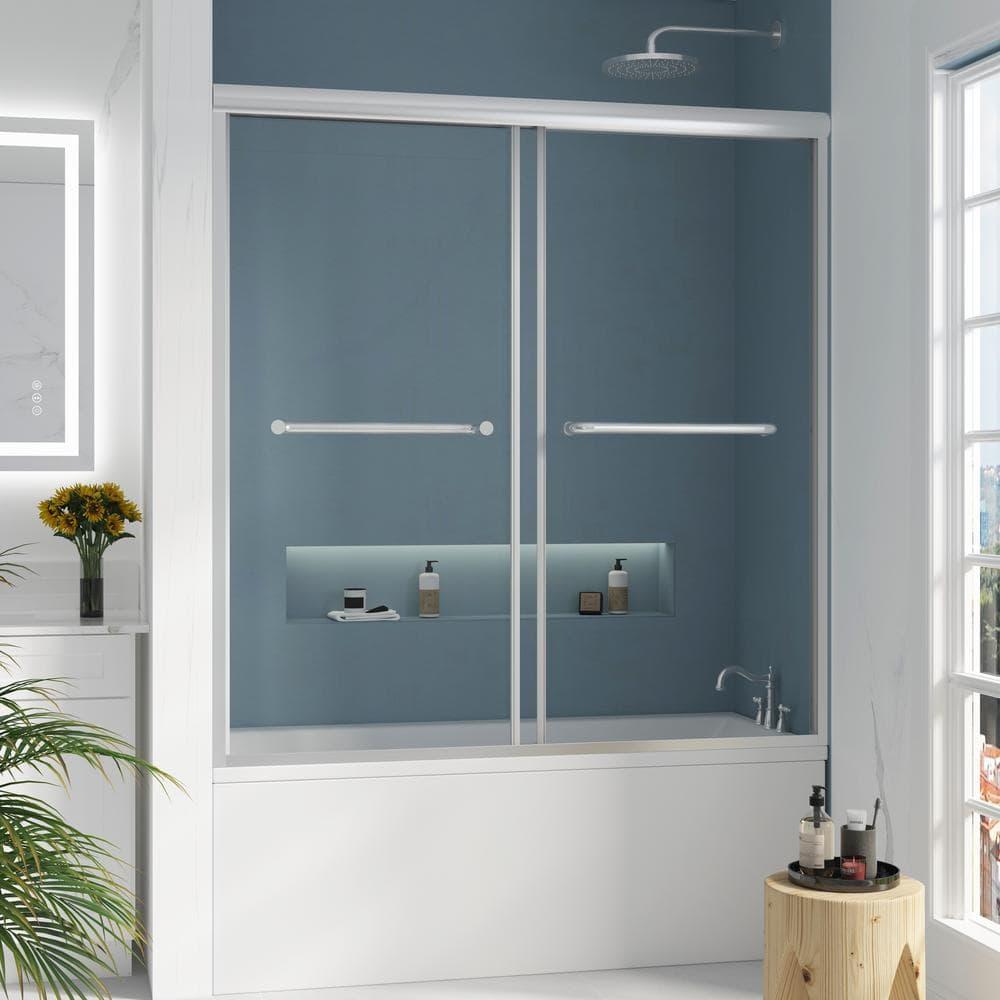 Jraty 57-60'' W x 62'' H Double Sliding Tub Door with Clear Tempered Glass