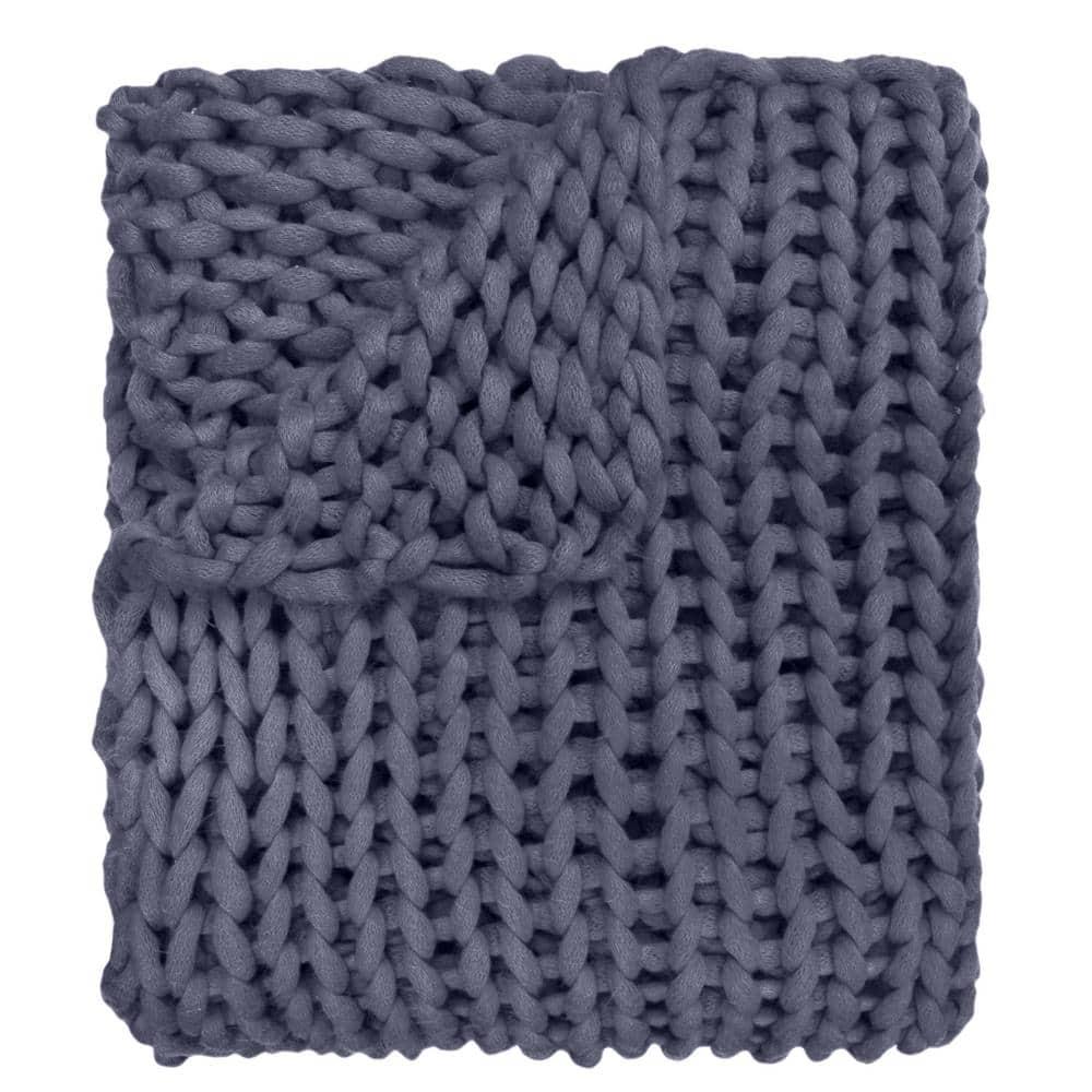 Donna Sharp Chunky Knit Indigo Contemporary Decorative Throw Blanket with Over-Sized Loop Pattern