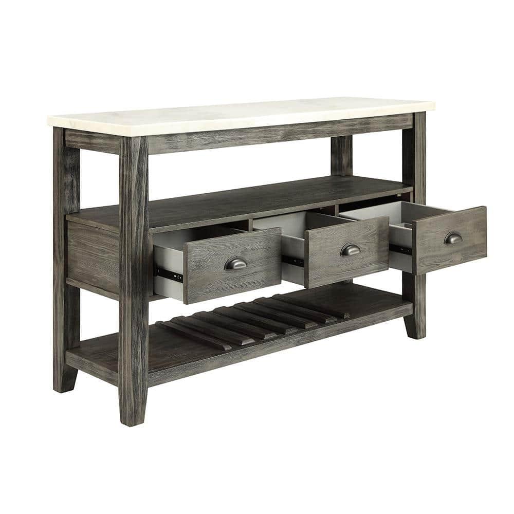 ACME Merel Marble Top Wine Rack Server in White and Gray Oak