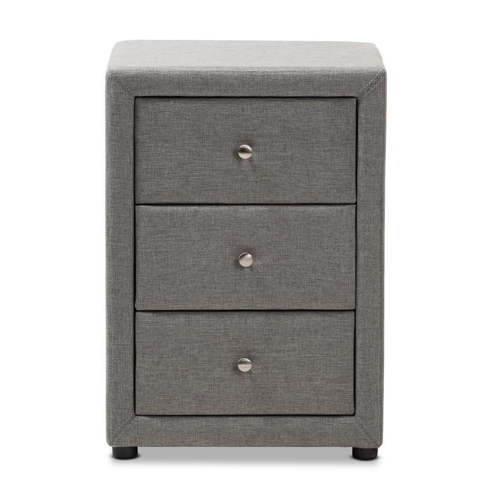 Tessa 3 Drawer Nightstand Gray - Baxton Studio: Contemporary Design, Chrome Knobs, Bedroom Storage