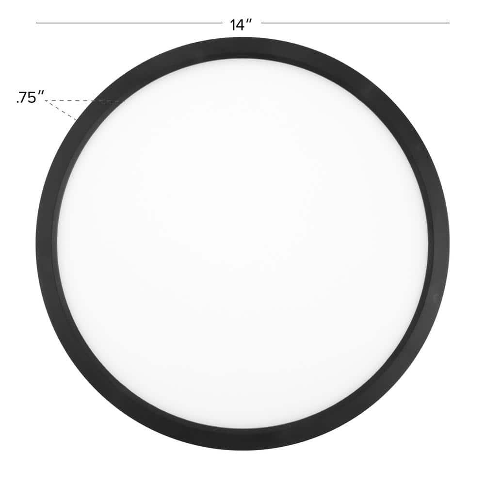 Maxxima 14 in. LED Flush Mount Ceiling Light, 5 CCT 2700K-5000K, 2400 Lumens, Traditional Indoor Black Trim Round Panel Light, Dimmable