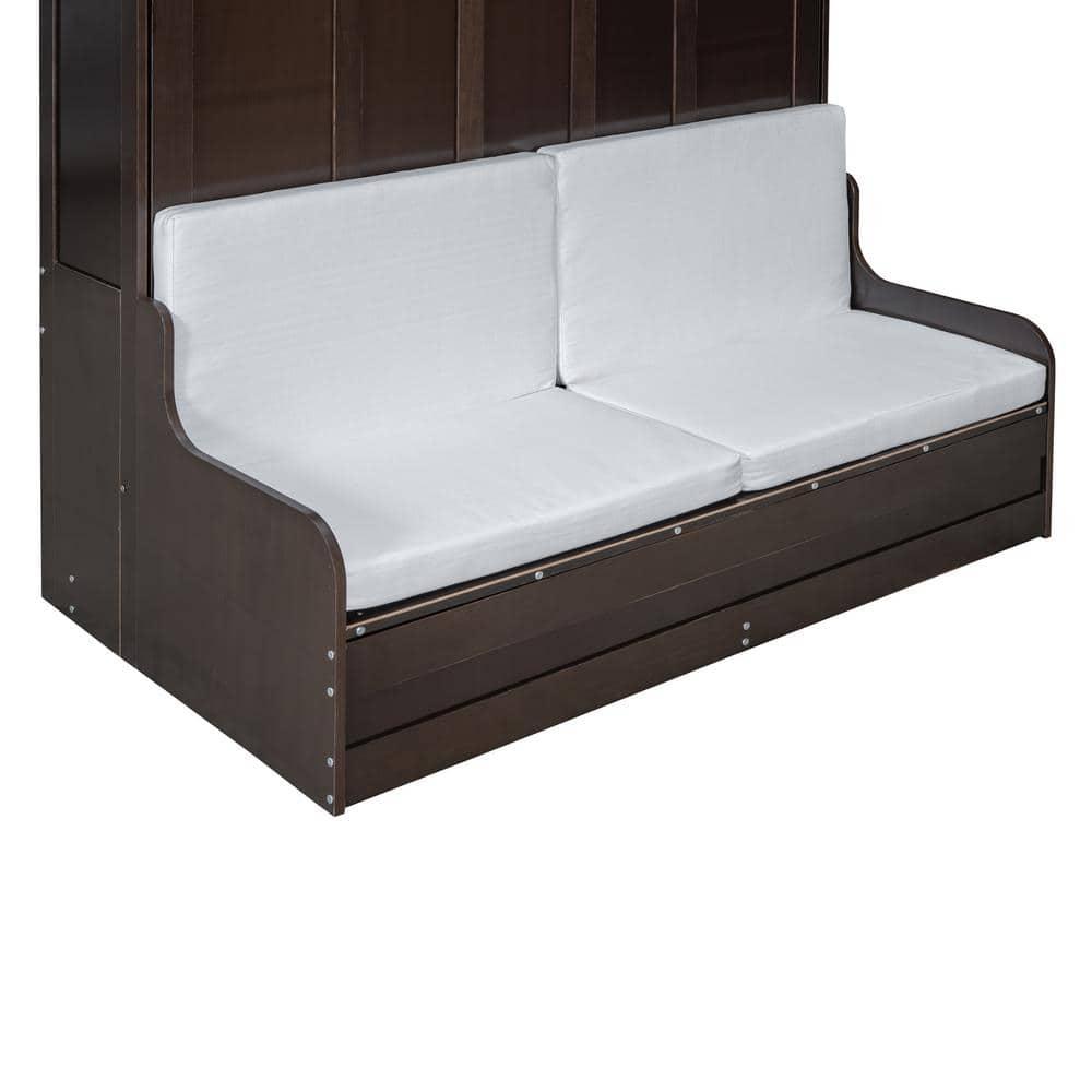 Harper & Bright Designs Queen Size Murphy Bed Chest with Upholstered Headboard, Espresso Wood Wall Bed Cabinet with Cushion Seat, Foldable for Guest Room Home Office