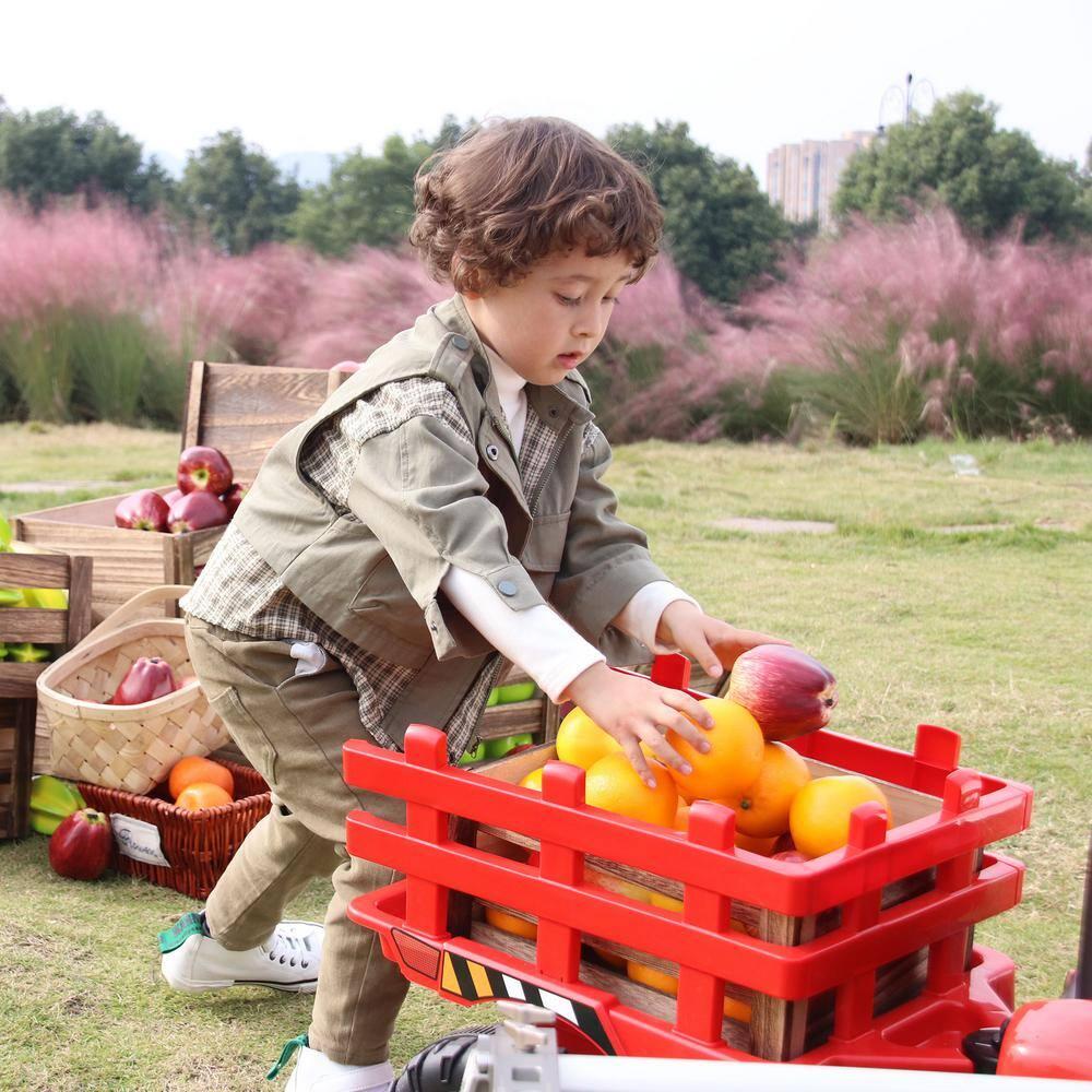 12V Kids Ride On Tractor with Trailer, Battery Powered Electric Car with Music, USB, Music, LED Lights