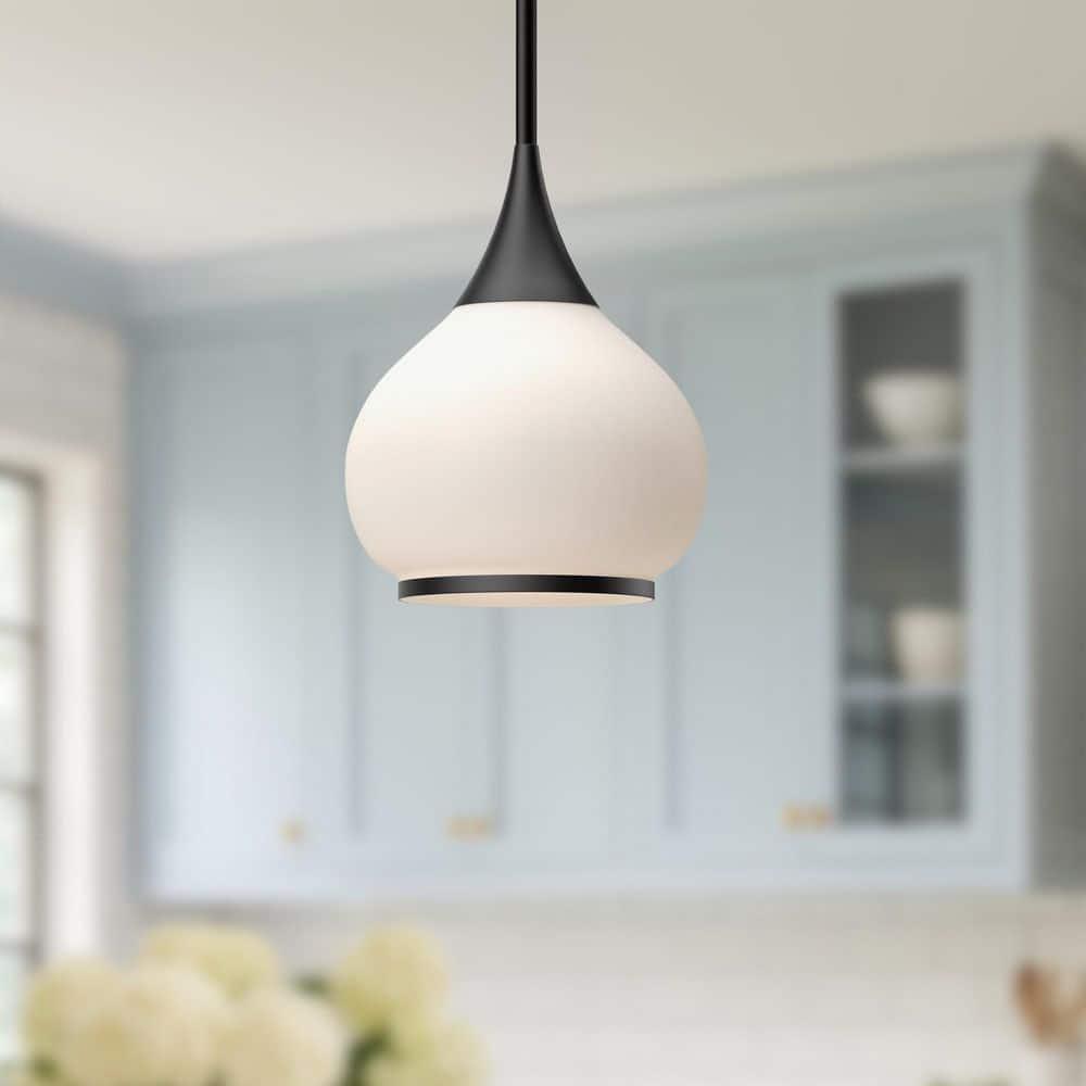 Matte Black Glass Bowl Pendant Light with Incandescent Bulb