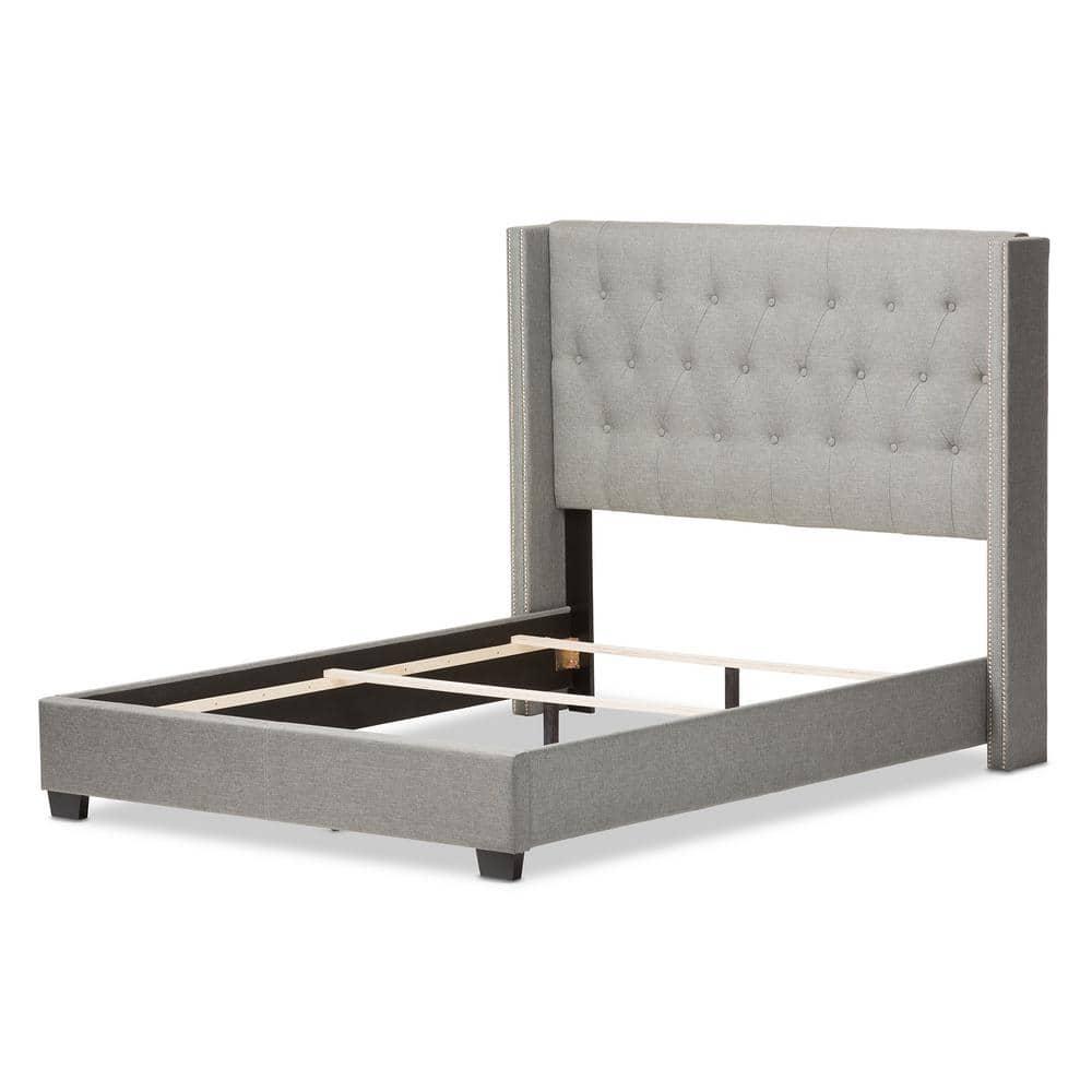 Baxton Studio Katherine Wingback Fabric Standard Bed with Nailhead Trim, Gray