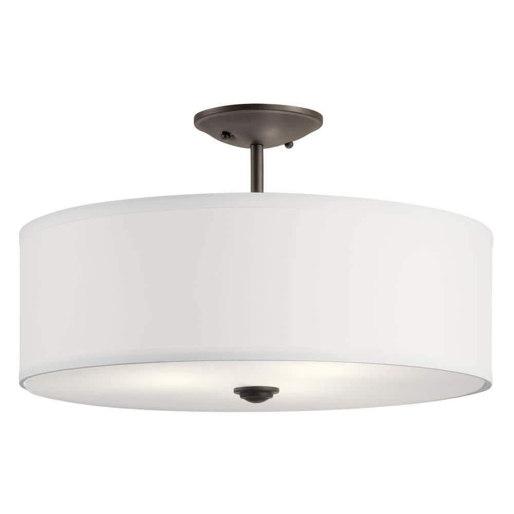 Kichler Shailene 18" 3 Light Olde Bronze Semi-Flush Mount Light with Microfiber Shade