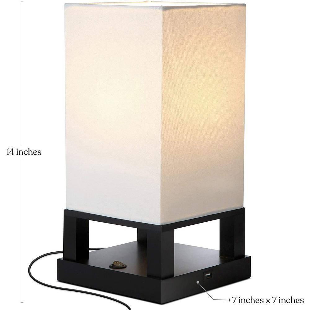 Brightech Maxwell 14 in. Mid-Century Modern LED Bedside Table Lamp with Fabric Square Shade