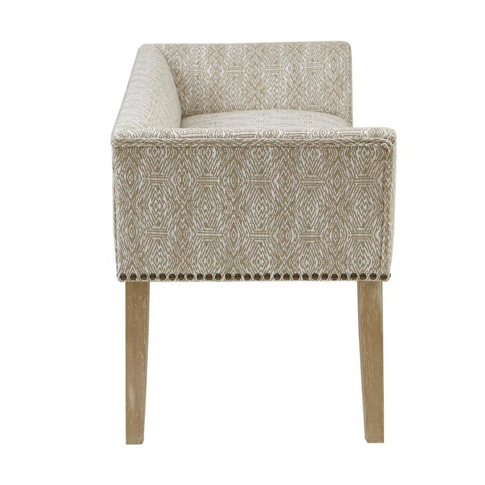 Madera Accent Bench Taupe: Madison Park, Rectangle, Nailhead Trim, Polyester Upholstery, Wood Legs