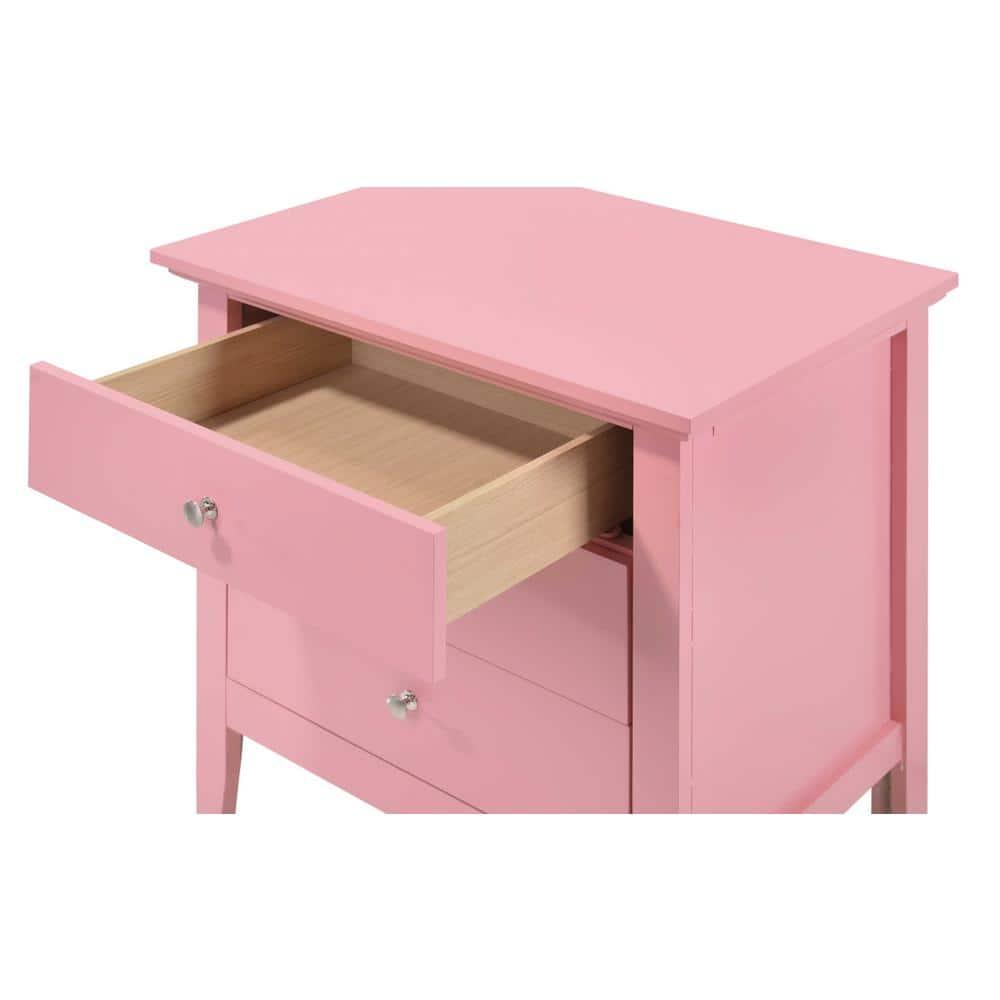 Passion Furniture Hammond 3-Drawer Pink Nightstand (26 in. H x 24 in. W x 18 in. D)