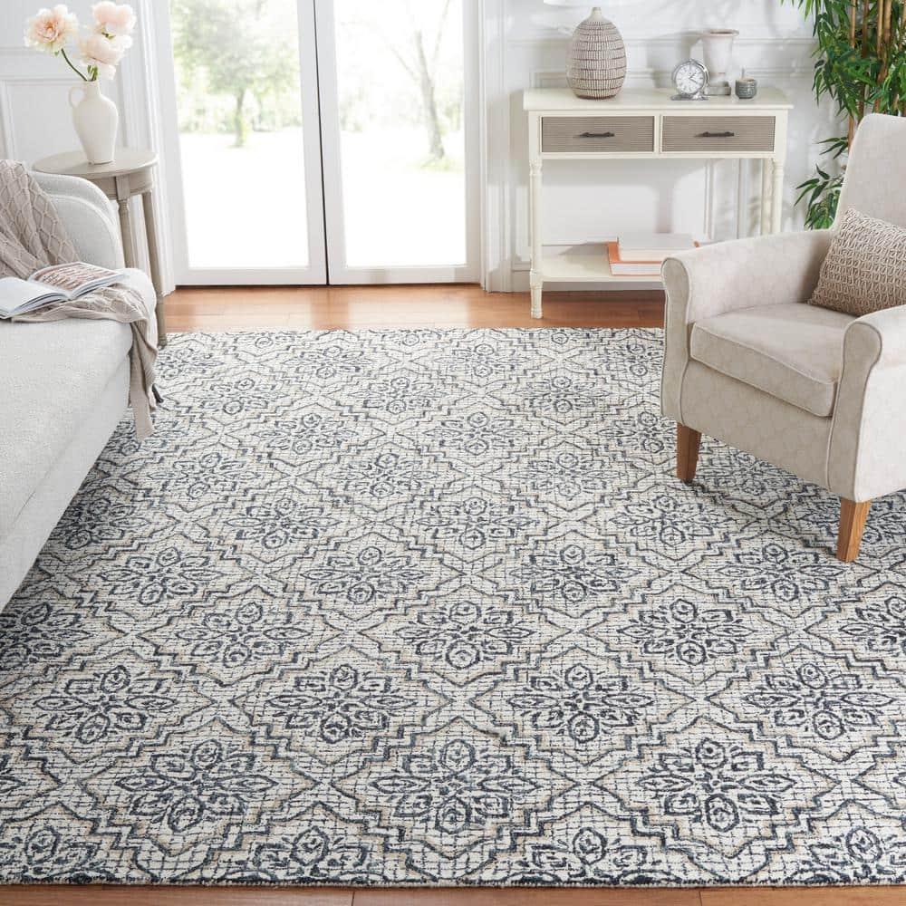 SAFAVIEH Abstract Drew Abstract Wool Area Rug, Ivory/Navy, 8' x 10'