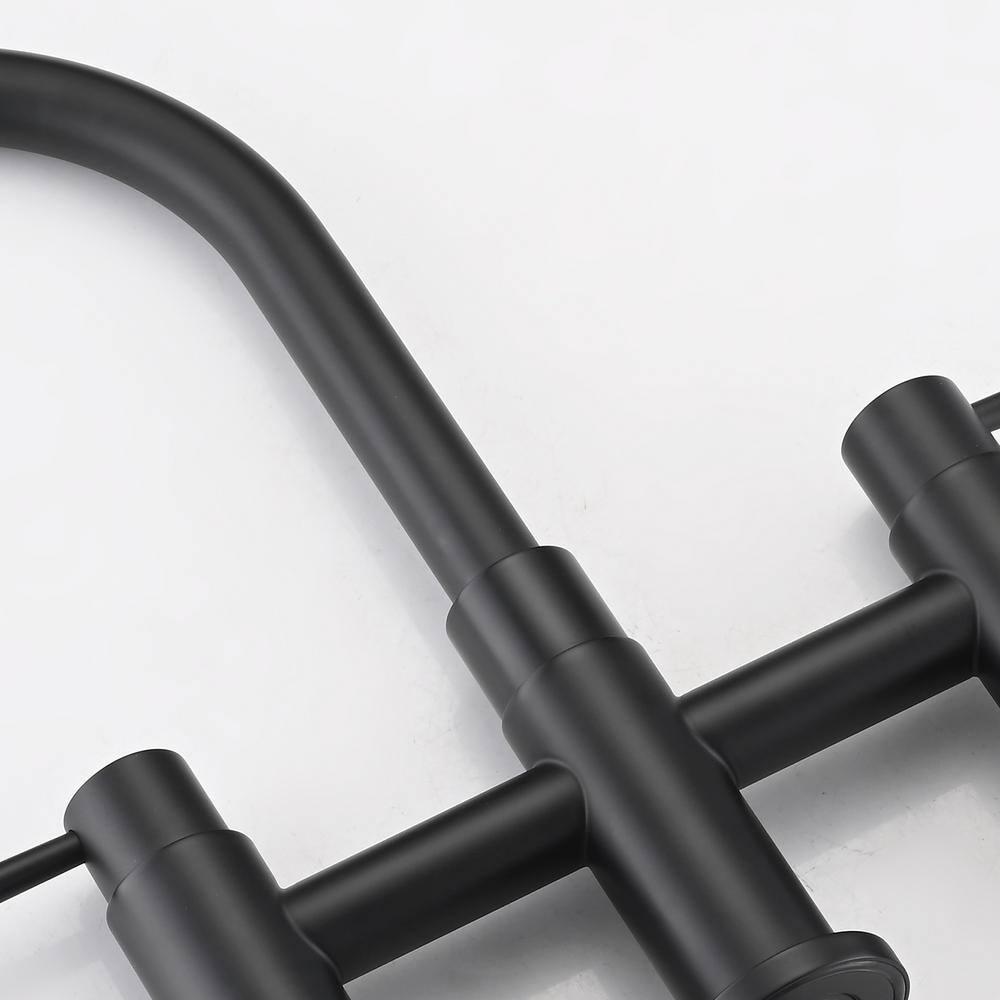 Double Handle Bridge Kitchen Faucet with Side Sprayer in Matte Black