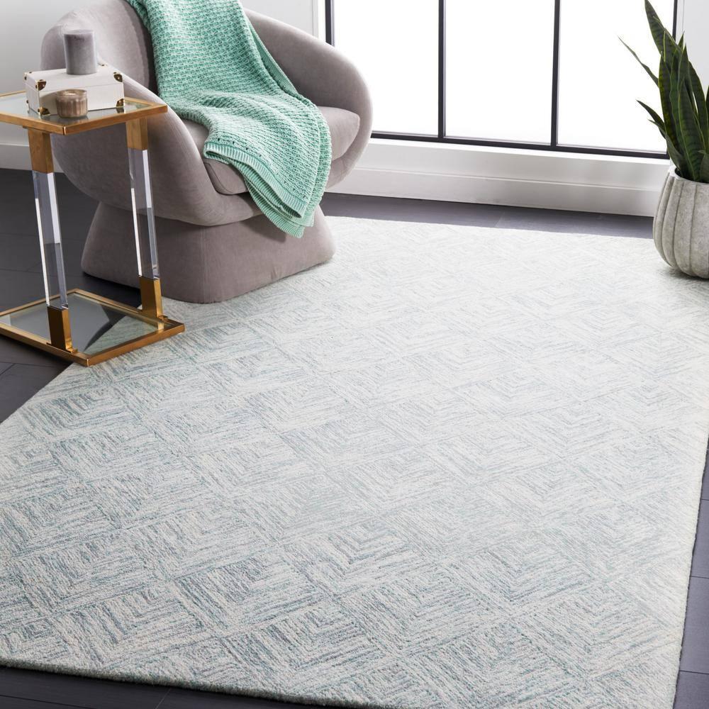 Abstract ABT428 Handmade Indoor Area Rug - Grey/Turquoise - 4'x6' - Safavieh